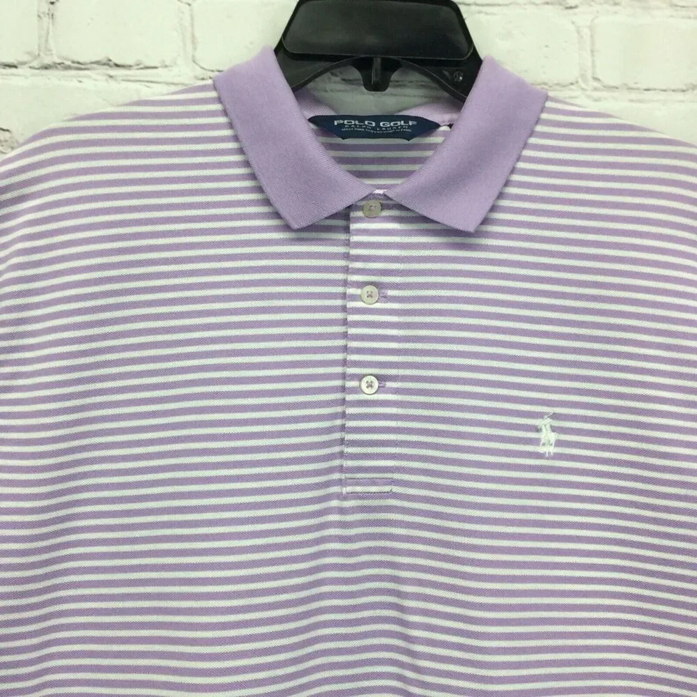 Polo Golf Ralph Lauren Polo Shirt Men's Size L Purple/White Striped Athleisure